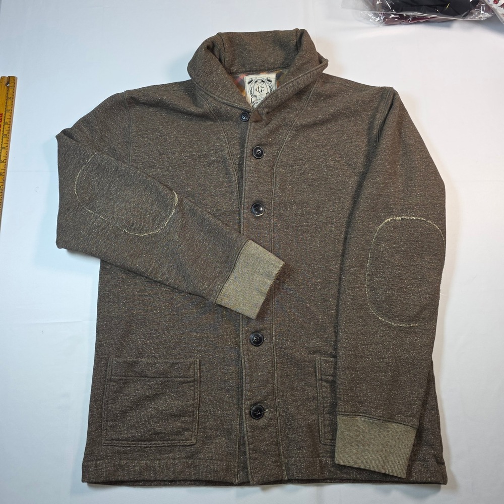 Grayers Clothiers Mens XL Brown Cotton Shawl Collar Cardigan Elbow Patch Sweater